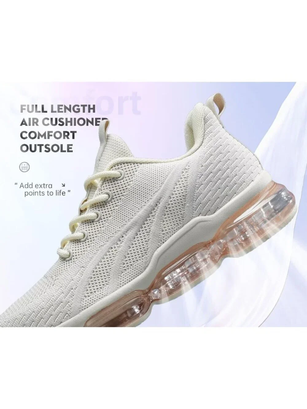 Women's Beige Walking Air Cushion Breathable Mesh Athletic Soft Sneaker Shoes